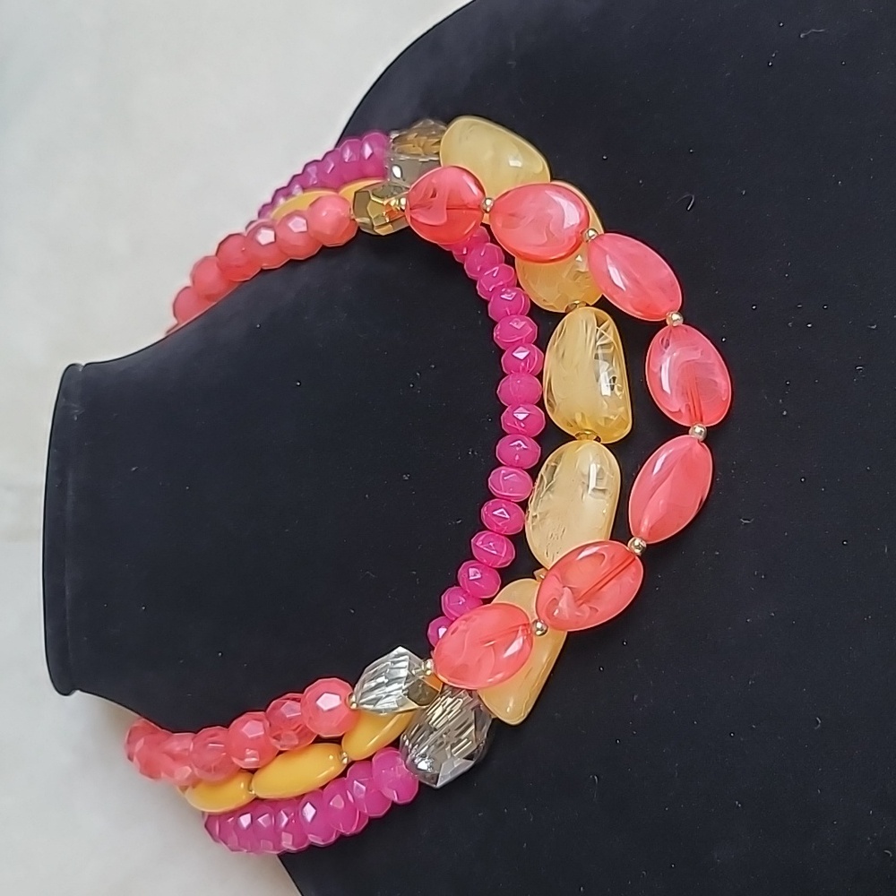 Cheerful Chunky Colorful, Pink, Yellow Statement Necklace - Vintage, Estate